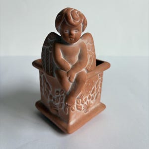 Vintage Terracotta Angel Planter – Made in Taiwan – Rustic Cherub Flower Pot