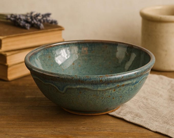 Handmade Speckled Stoneware Bowl | Rustic Blue Ceramic Serving Dish - Etsy