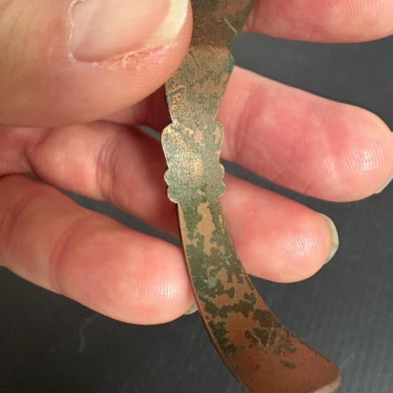 Vintage Solid Copper Cuff Bracelet | Etched Triba… - image 11