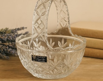 Vintage 24% Lead Crystal Basket Bowl – West Germany Floral Candy Dish
