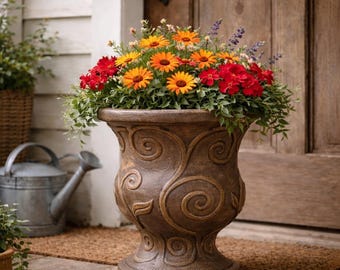 Vintage Marbo M.A.C. Cast Stone Garden Pedestal Planter | Sculptural Urn | California Design 16”