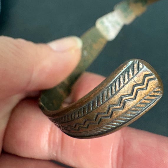 Vintage Solid Copper Cuff Bracelet | Etched Triba… - image 12