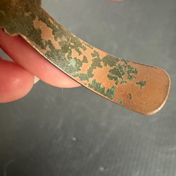 Vintage Solid Copper Cuff Bracelet | Etched Triba… - image 13