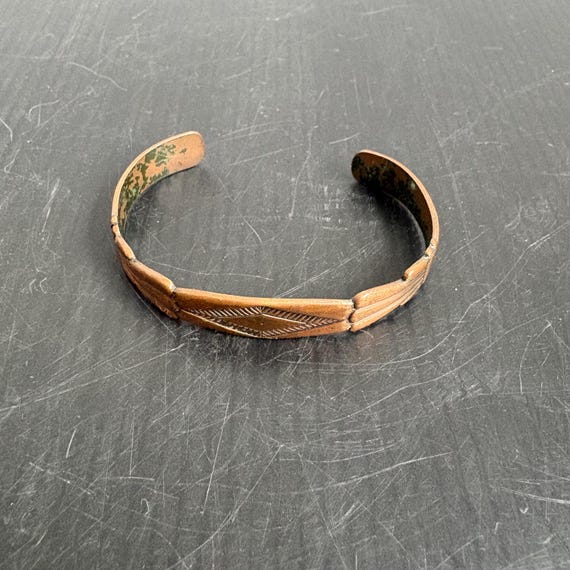 Vintage Solid Copper Cuff Bracelet | Etched Triba… - image 2