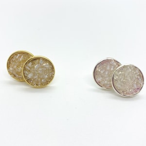 White Stud Earrings, White Faux Druzy Studs, White Round Stud Earrings, Simple White Bridal Earrings