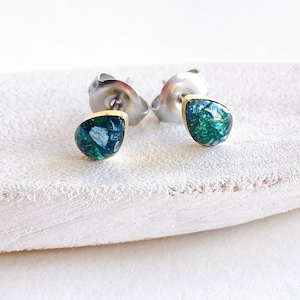 Tiny Dark Teal Stud Earrings, Small Teal Studs, Triangle Studs, Teardrop Studs, Small Gift Ideas