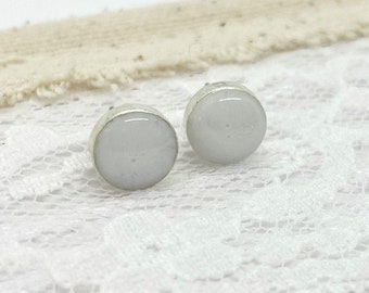 Small Round White Stud Earrings, Post Earrings, Minimalist Stud Earrings, Simple Gifts for Her