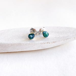 Tiny Dark Teal Stud Earrings, Small Teal Studs, Triangle Studs, Teardrop Studs, Small Gift Ideas