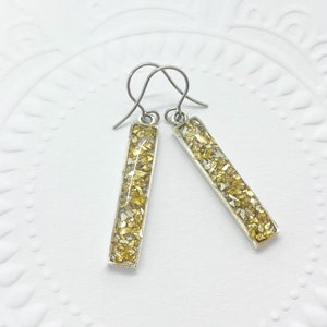 Gold Druzy Bar Dangle Earrings, Rectangle Dangle Earrings, Sparkly Dangle Earrings For Weddings, Sparkly Gifts