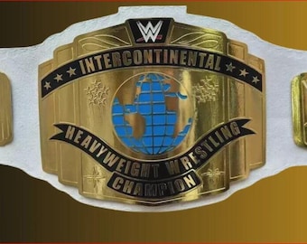 Intercontinental Heavyweight Championship Replica Belt: White Leather, Brass & Zinc Plates 2mm 4mm