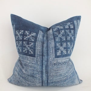 Throw-Pillows Cushion-cover   Indigo Blue Batik decorative Hand-painted Hemp Tribal Hand woven Hmong Fabric Sofa cushions  Home decor