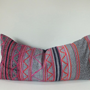 Cojines de refuerzo, Cojines de refuerzo, Almohadas de cáñamo, Cojines Hmong, 16x32, Funda de almohada, Cojín de cáñamo Hmong vintage, Tela de cáñamo tejida a mano, Cojines dispersos,