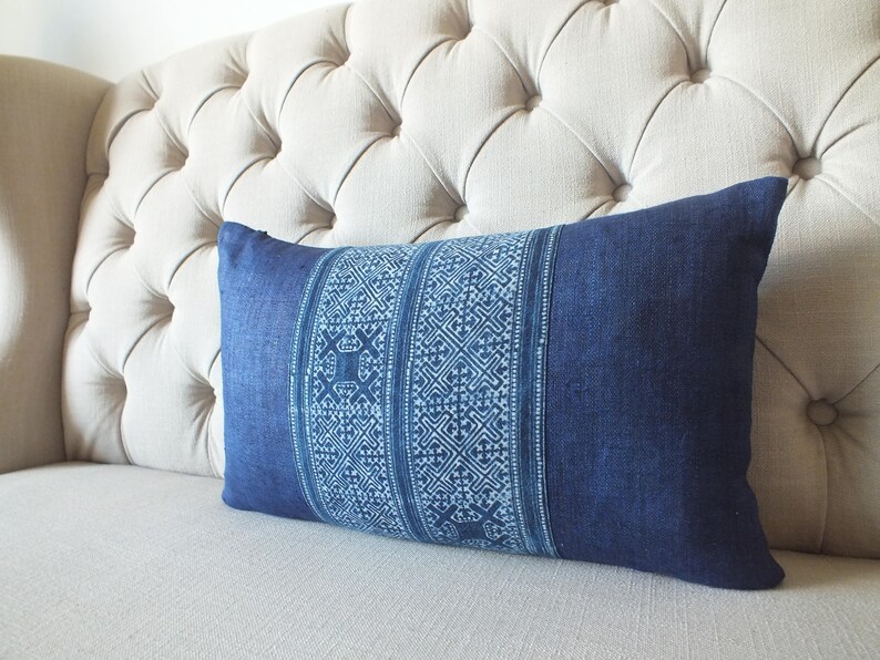 Hmong Pillow Navy Blue Home Decor Throw Pillow Cover Living Etsy