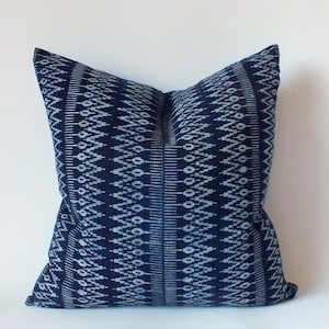 Blue Pillow Ethnic Cushion cover woven Handprinted Batik indigo textiles Hmong cushion throw cushions Boho chic Unique sofa pillows