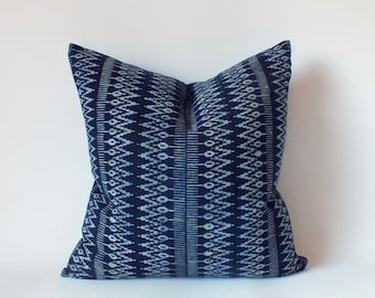 Blue Pillow Ethnic Cushion cover woven Handprinted Batik indigo textiles Hmong cushion throw cushions Boho chic Unique sofa pillows