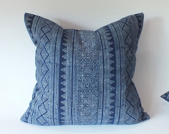 Indigo Block Print Hmong Pillow Cover Handmade Pillows Batik Cotton  Fabric, cushion cover,Decorative Cushion Throw Pillows, ethnic pillows