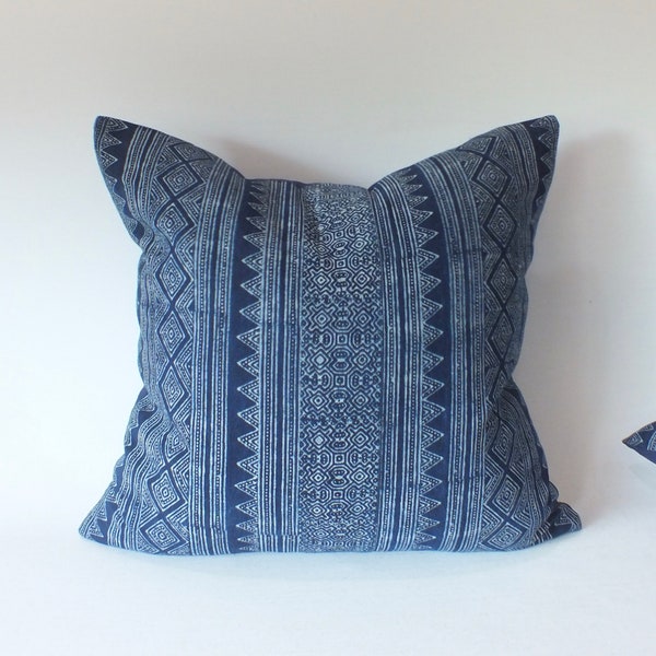 Indigo Block Print Hmong Pillow Cover Handmade Pillows Batik Cotton  Fabric, cushion cover,Decorative Cushion Throw Pillows, ethnic pillows