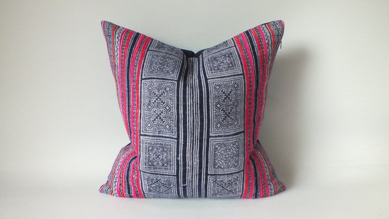 Bohemian Vintage Hmong textiles ethnic Indigo Batik Cushion cover tribal Hand Woven Accent decorative Throw pillows Home decor floor pillow