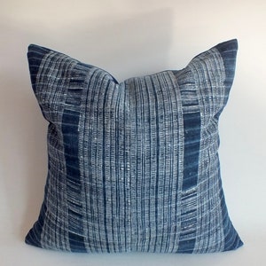 Blue Pillow Hmong Vintage recycled fabric Cushion cover  Handprinted Hand woven Hemp sofa living room decorative Accent throw cushion covers