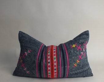 Throw Pillow Sofá Cojín Funda de almohada Indigo Blue Batik Hogar decorativo Tribal Impreso a mano Textiles Hmong Tela boho textiles Bolster