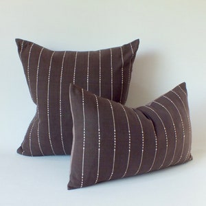 Brown White Striped Chom Thong  Hand Woven-Fabric Pillow-Cover Accent cushion-case Decorative Cushion Throw Pillows ethnic textiles Hmong