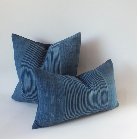 Indigo Block Print Hmong Pillow Cover Blue Mud cloth Pillow Cover Batik