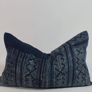 Batik Hemp Boho Sofa cushions cover Hmong Vintage Hand woven Decorative Accent pillow case Indigo Navy blue hemp Scatter cushions Bolster