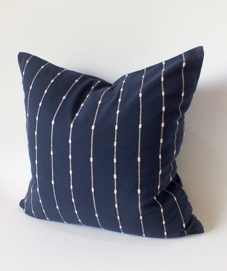 Dark Navy Blue White Striped Pillow case Sashimi Hand Woven Etsy
