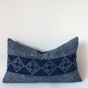 Hmong Pillow case Ethnic Cushion cover Blue Mud cloth Pillow Cover Batik