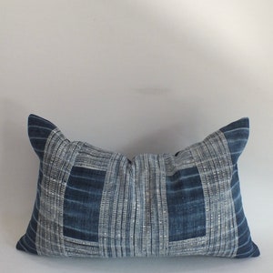 Blue bedroom Sofa Cushion cover Vintage fabric Ethnic Textile Decorative  Cushion Lumbar Throw Accent pillow case Hmong Pillow Boho Fabric