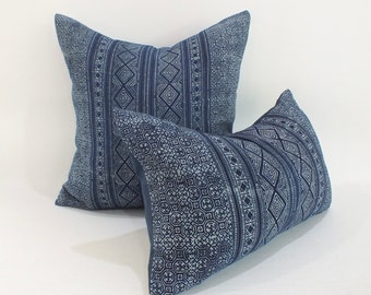 Midnight Blue Sofa Cushion cover Striped Mid Century Throw Pillow Cover Pillows-case with Zipper Modern Euro Sham Lumbar bolster Batik
