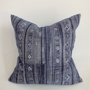 Blue Sofa  cushion cover Vintage ethnic Batik Pillow  Decorative throw Hand woven Tribal textiles Frazada Indigo  floor cushion living room