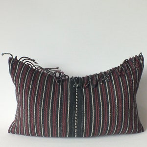 Black Burgundy Grey sofa Pillow case Hand Woven decorative  accent  Tribal Textile throw cushion cover Hmong textiles Home decor living-room