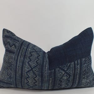 Batik Hemp Boho Sofa cushions cover Hmong Vintage Hand woven Decorative Accent pillow case Indigo Navy blue hemp Scatter cushions Bolster