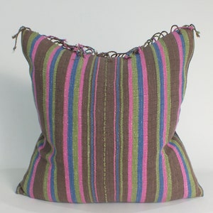 Brown Green and pink Sofa couch Pillow  Hand woven textile throw Pillow decorative cushion  Accent Home decor chair living-room pillowslip