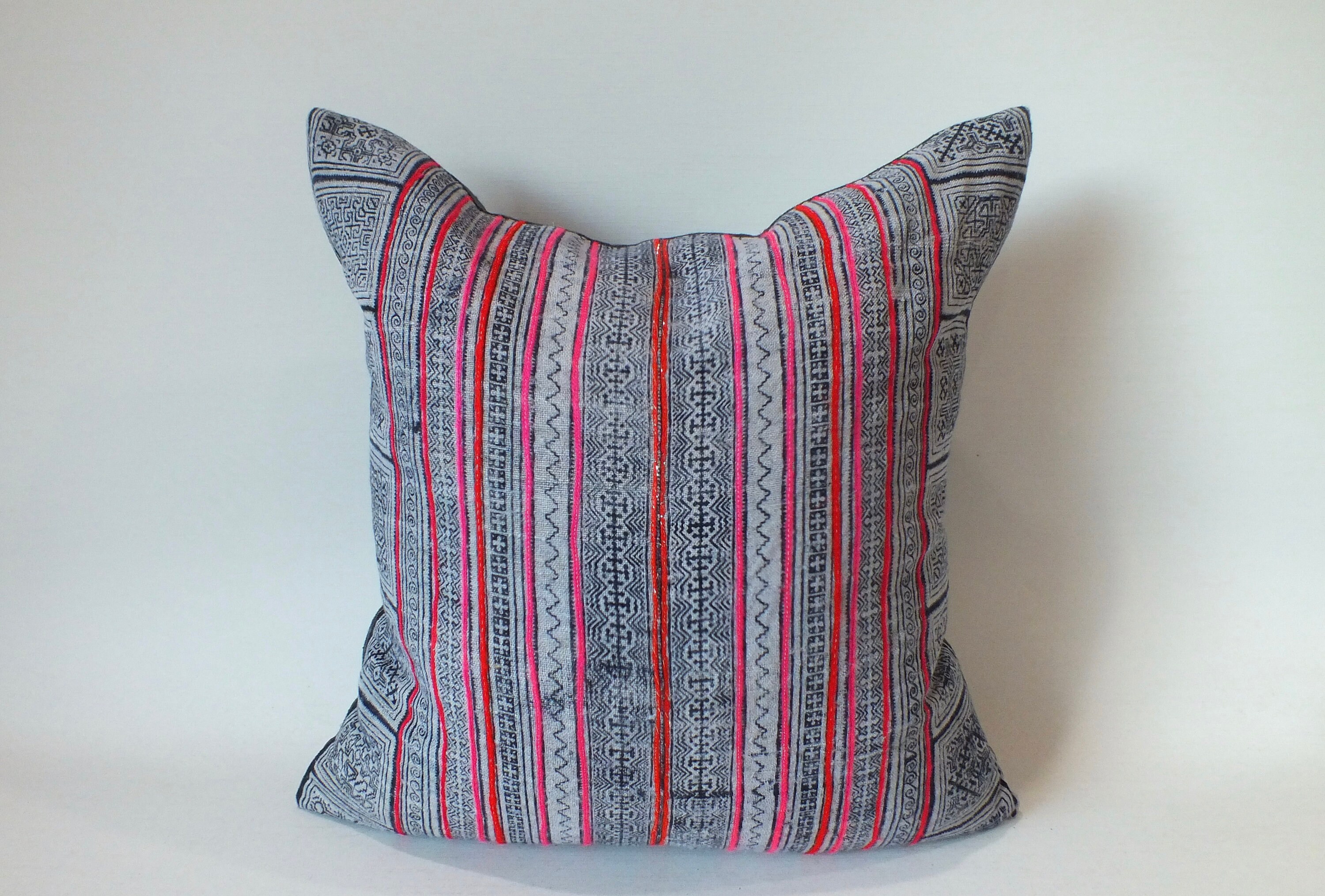 Vintage Hmong Batik Pillow Cover Handwoven Old Hemp Sofa Cushions