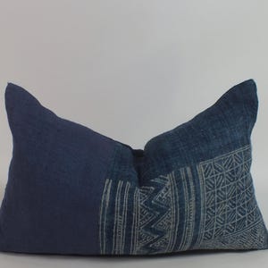 Batik Hemp Boho Sofa cushions cover Hmong Vintage Hand woven Decorative Accent pillow case Indigo Navy blue hemp Scatter cushions Bolster