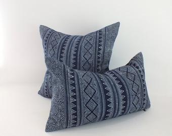 Indigo Block Print Hmong Pillow Cover Handmade Pillows Batik Cotton  Fabric, cushion cover,Decorative Cushion Throw Pillows, ethnic pillows