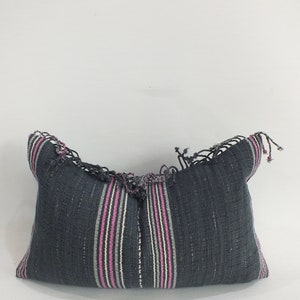 Black and Grey  sofa  Pillow case Hand Woven decorative ethnic Frazada accent  Tribal Textile throw cushion-cover  Karen-textiles Home decor
