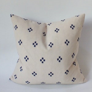 Cream  Indigo Dot Block Print Mudcloth Hmong Pillow Case Accent Home decor sofa cushion Cover Handmade decorative Throw Pillow white  Blue