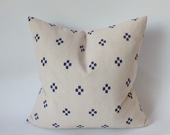 Cream  Indigo Dot Block Print Mudcloth Hmong Pillow Case Accent Home decor sofa cushion Cover Handmade decorative Throw Pillow white  Blue