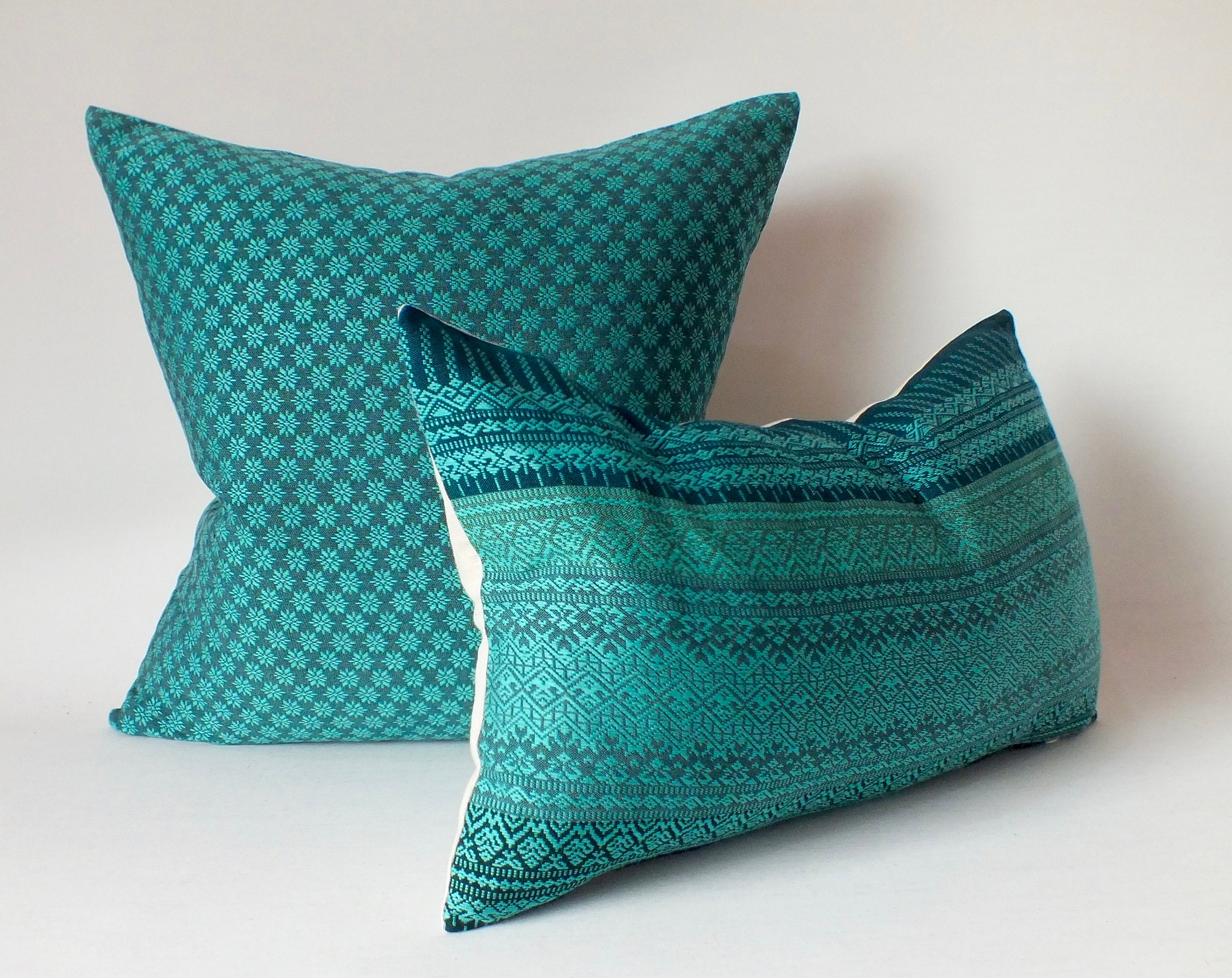 Turquoise Hand woven Pillow cover decorative throw Pillow Etsy
