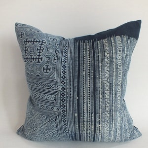 Batik Pillows Boho Textile Indigo Tribal Ethnic Hmong recycled  textiles  Blue decorative living room sofa couch Pillow Case pillowslip