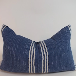 Blue striped Pillow case Hand Woven decorative Accent  bedroom pillows  throw sofa chair cushion Hmong textiles Home decor living room chair