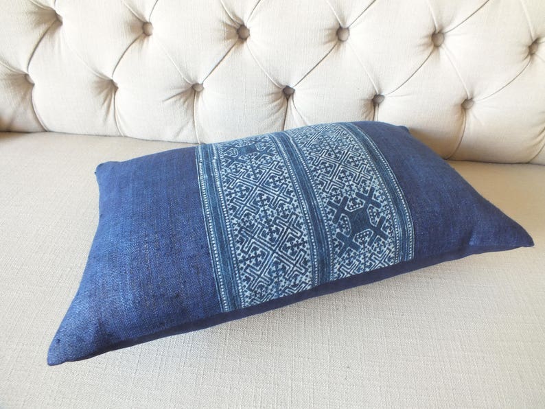 Hmong Pillow Navy Blue Home Decor Throw Pillow Cover Living Etsy
