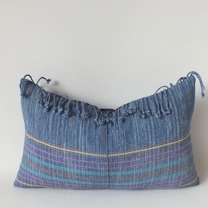 Light Blue Hmong Pillow case Hand Woven decorative ethnic Frazada accent  Tribal Textile throw cushion cover  Hmong textiles Home decor