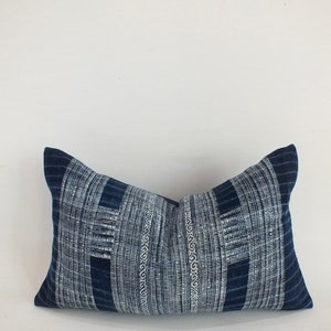 Blue bedroom Sofa Cushion cover Vintage fabric Ethnic Textile Decorative  Cushion Lumbar Throw Accent pillow case Hmong Pillow Boho Fabric