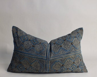 Grey blue Throw Pillows Vintage Indigo batik  cushion cover Ethnic Accent decorative bolster Scatter pillows Home decor Housewarming Gift