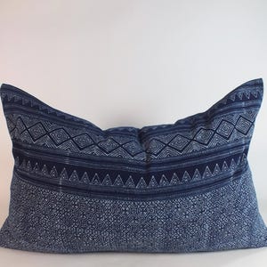 Hmong Batik Block Print Indigo Navy blue decorative Pillow Cover ethnic tribal cushion case Handwoven textiles throw pillows Handcrafted