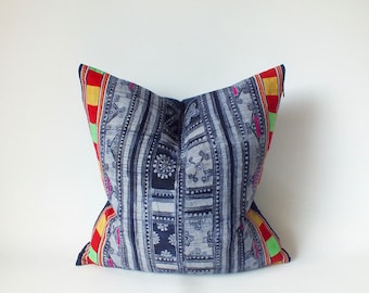 Hmong Pillow decorative Bohemian VINTAGE recycled Textile Batik Indigo blue cushions cover throw floor pillows accent Home decor Living room